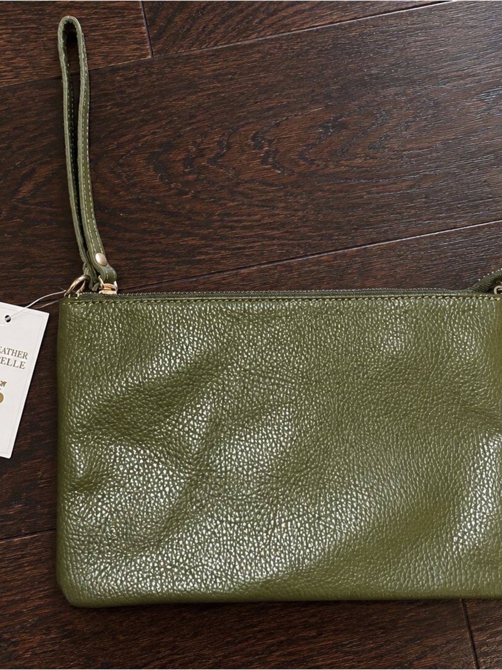 Olive Green Genuine Leather Wristlet Clutch